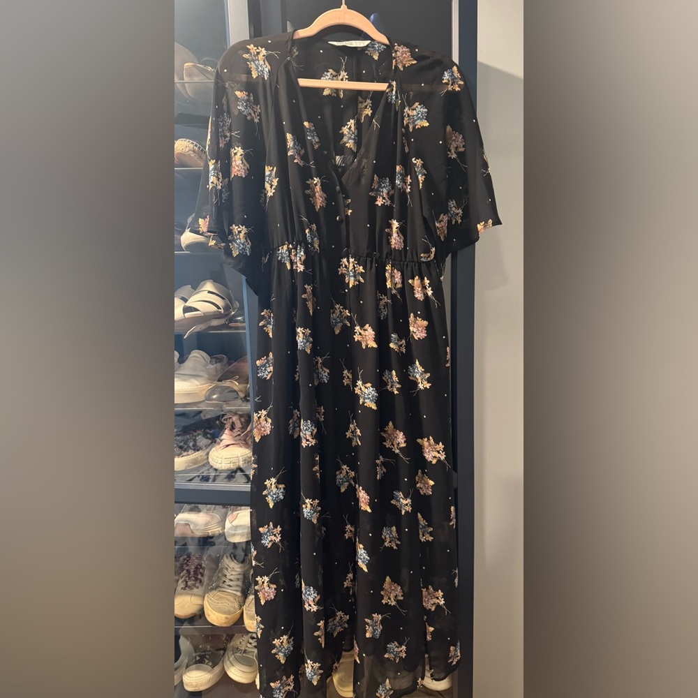 Zara Black Dress with Gold Floral Design